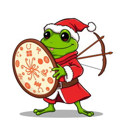 A whimsical and playful character design featuring Pepe the Frog dressed as Santa Claus