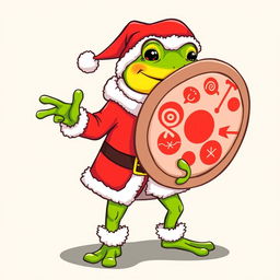 A whimsical and playful character design featuring Pepe the Frog dressed as Santa Claus