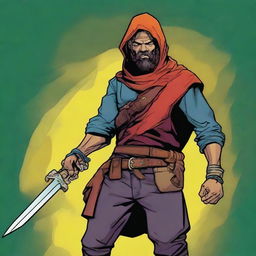 A comic-style digital art illustration depicts a homeless vagrant fighter from a fantasy DnD setting