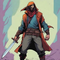 A comic-style digital art illustration depicts a homeless vagrant fighter from a fantasy DnD setting