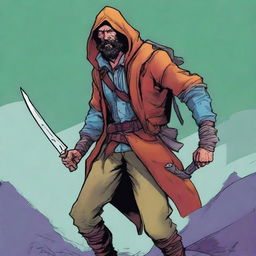 A comic-style digital art illustration presents a homeless vagrant fighter from a fantasy DnD setting