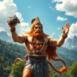 A majestic and powerful depiction of Hanuman, the Hindu monkey god