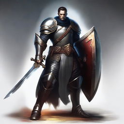 A high-resolution digital art image depicts a clean-shaven Oathbreaker human paladin