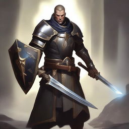 A high-resolution digital art image depicts a clean-shaven Oathbreaker human paladin