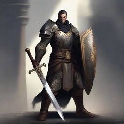 A high-resolution digital art image depicts a clean-shaven Oathbreaker human paladin