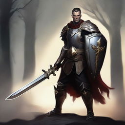 A high-resolution digital art image depicts a clean-shaven Oathbreaker human paladin