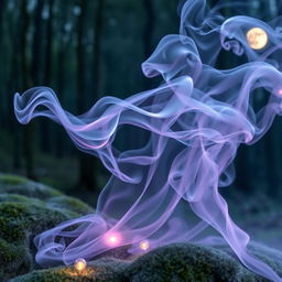 A mystical scene depicting a swirling, iridescent smoke that embodies the essence of a sleeping spell