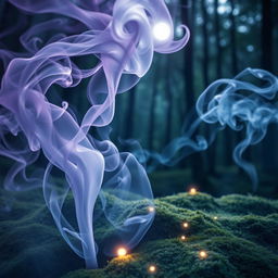 A mystical scene depicting a swirling, iridescent smoke that embodies the essence of a sleeping spell