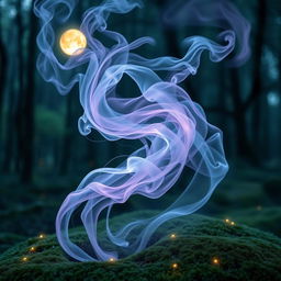 A mystical scene depicting a swirling, iridescent smoke that embodies the essence of a sleeping spell