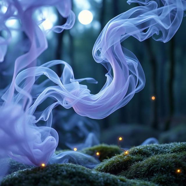 A mystical scene depicting a swirling, iridescent smoke that embodies the essence of a sleeping spell