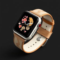 An elegant Apple Watch band designed specifically for the Japanese market, featuring a minimalist aesthetic with a blend of traditional Japanese design elements and modern functionality