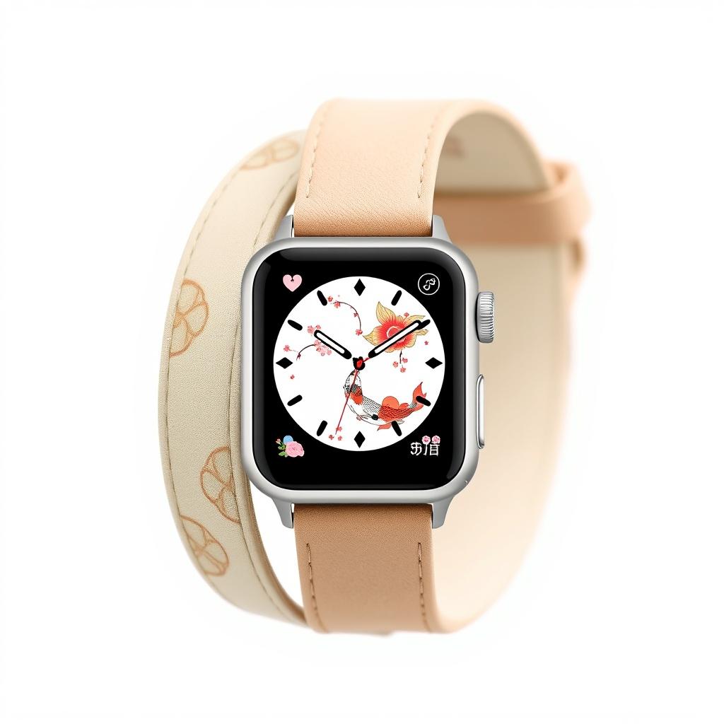 An elegant Apple Watch band designed specifically for the Japanese market, featuring a minimalist aesthetic with a blend of traditional Japanese design elements and modern functionality