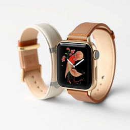 An elegant Apple Watch band designed specifically for the Japanese market, featuring a minimalist aesthetic with a blend of traditional Japanese design elements and modern functionality