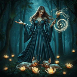 A mystical scene depicting a sorceress casting a powerful sleeping spell