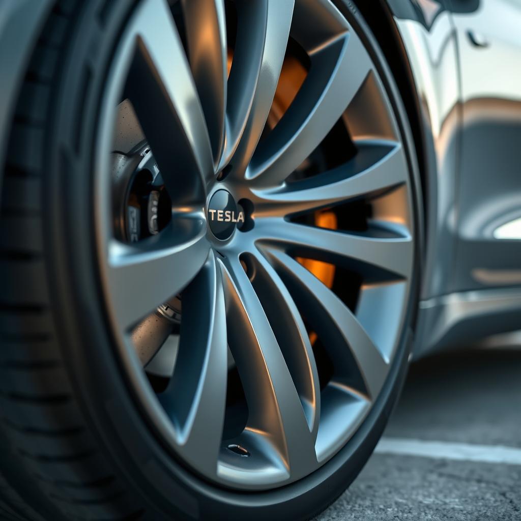 A stunning close-up shot of the wheels of a Tesla vehicle