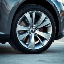 A stunning close-up shot of the wheels of a Tesla vehicle