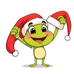 A humorous and playful illustration of the character Pepe, known for his frog-like appearance, dressed as Santa Claus