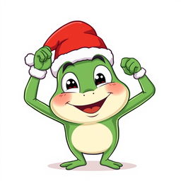 A humorous and playful illustration of the character Pepe, known for his frog-like appearance, dressed as Santa Claus
