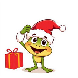A humorous and playful illustration of the character Pepe, known for his frog-like appearance, dressed as Santa Claus