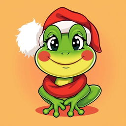 A playful cartoon character resembling Pepe, a green cartoon frog, dressed as Santa Claus