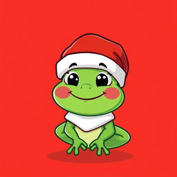 A playful cartoon character resembling Pepe, a green cartoon frog, dressed as Santa Claus