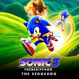 An electrifying teaser poster for 'Sonic 3: The Hedgehog (2024)', featuring Sonic the Hedgehog in his dynamic, signature pose, zooming forward with a blur of speed