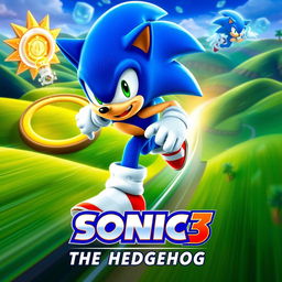 An electrifying teaser poster for 'Sonic 3: The Hedgehog (2024)', featuring Sonic the Hedgehog in his dynamic, signature pose, zooming forward with a blur of speed