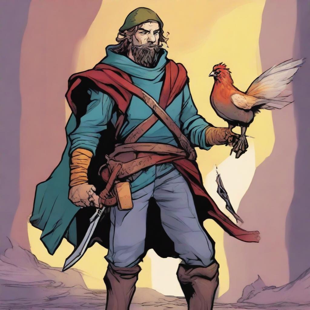 A comic-style digital art illustration portrays a homeless vagrant fighter from a fantasy DnD setting