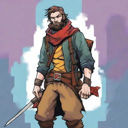 A comic-style digital art illustration portrays a homeless vagrant fighter from a fantasy DnD setting