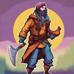 A comic-style digital art illustration portrays a homeless vagrant fighter from a fantasy DnD setting