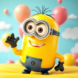 A vibrant 3D rendered scene featuring a Minion with an inflatable design