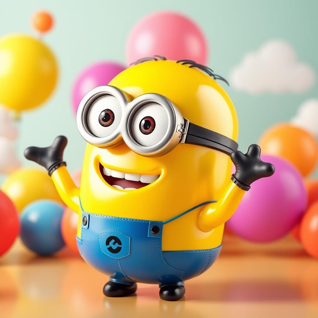 A vibrant 3D rendered scene featuring a Minion with an inflatable design