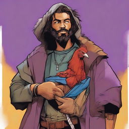 A comic-style digital art illustration depicts a homeless vagrant fighter from a fantasy DnD setting