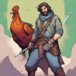 A comic-style digital art illustration presents a homeless vagrant fighter from a fantasy DnD setting