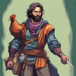 A comic-style digital art illustration presents a homeless vagrant fighter from a fantasy DnD setting