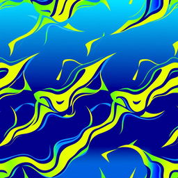 A seamless pattern design for a sports jersey featuring dynamic geometric shapes and lines in a vibrant color palette of royal blue, neon green, and bright yellow