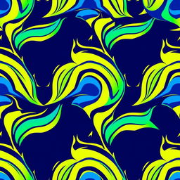 A seamless pattern design for a sports jersey featuring dynamic geometric shapes and lines in a vibrant color palette of royal blue, neon green, and bright yellow