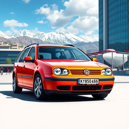 A realistic depiction of a 2003 Volkswagen Golf 4 Variant, featuring a sleek design and detailed elements like the signature headlights and distinctive shape