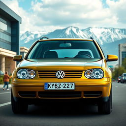 A realistic depiction of a 2003 Volkswagen Golf 4 Variant, featuring a sleek design and detailed elements like the signature headlights and distinctive shape