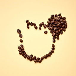 A creative and artistic composition featuring a paw print design intricately formed with coffee beans arranged in the shape of a heart