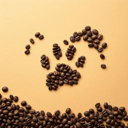 A creative and artistic composition featuring a paw print design intricately formed with coffee beans arranged in the shape of a heart
