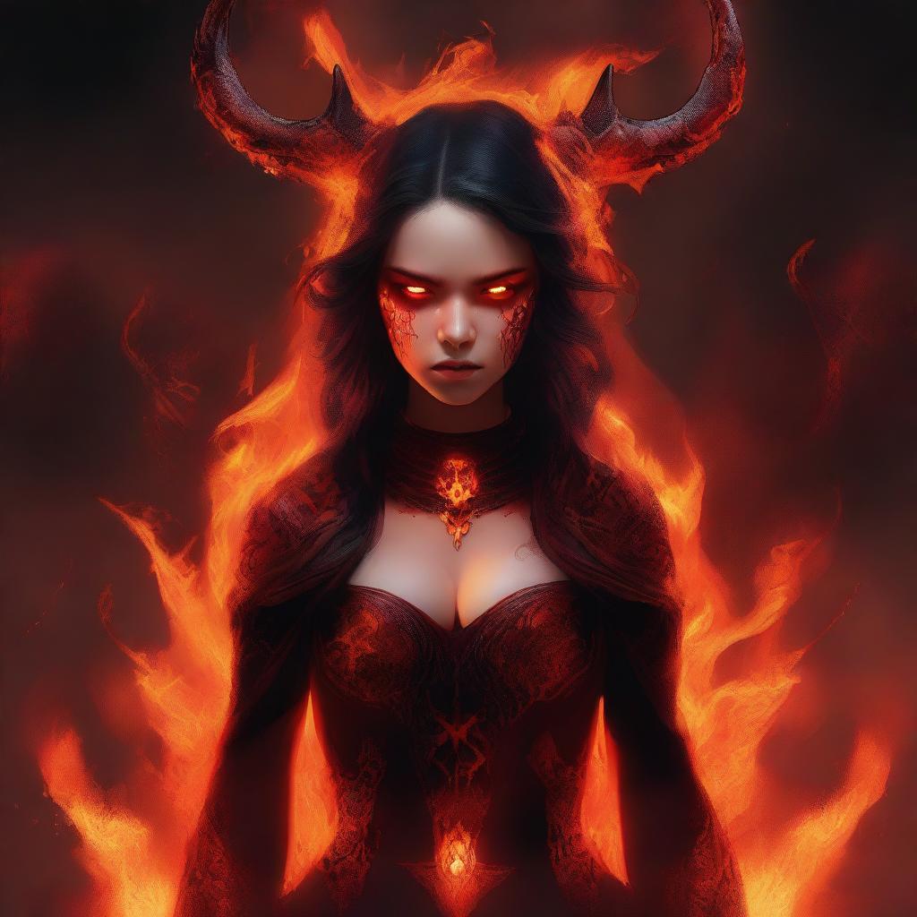 A high-quality digital art piece, displaying a girl who embodies the essence of Hell