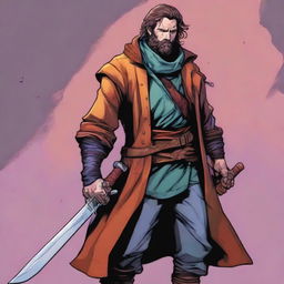 A comic-style digital art illustration features a homeless vagrant fighter from a fantasy DnD setting