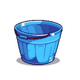 A pixel art image of a colorful bucket, featuring a classic shape with a sturdy handle