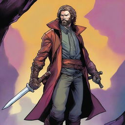 A comic-style digital art illustration showcases a homeless vagrant fighter from a fantasy DnD setting