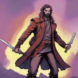 A comic-style digital art illustration showcases a homeless vagrant fighter from an eldritch fantasy DnD setting