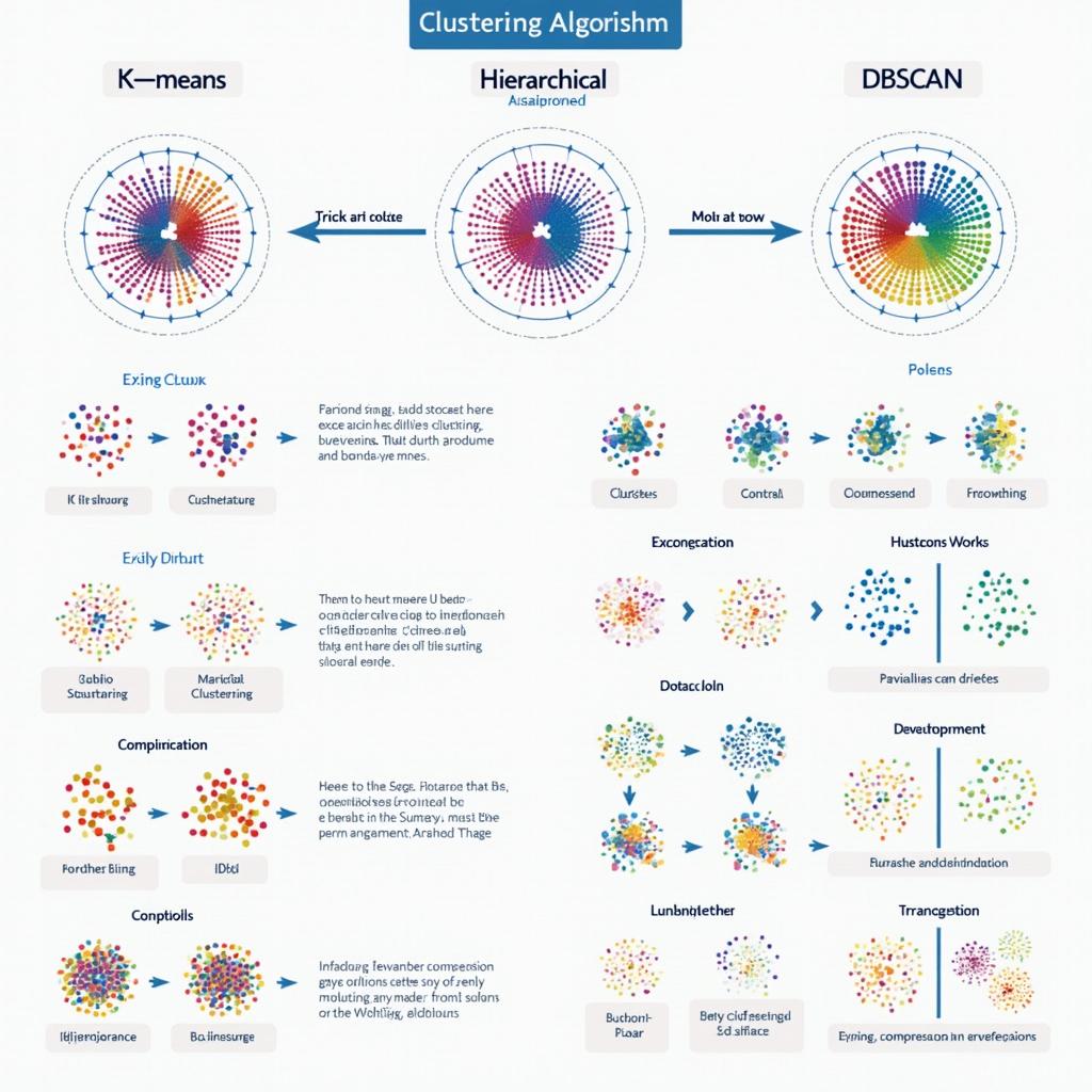 A detailed and visually engaging infographic illustrating the concept of clustering algorithms in data science