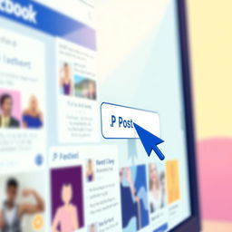 An illustration showing a close-up view of a computer screen displaying the Facebook interface