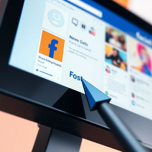 An illustration showing a close-up view of a computer screen displaying the Facebook interface