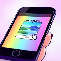An illustration showcasing a close-up view of a smartphone screen displaying the Instagram interface